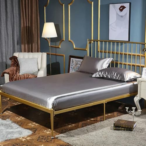 GENPICONG Juego de sábanas Ajustables de Seda Morera para Cama tamaño Queen, Juego de sábanas de Seda Suave de Alta Gama con Banda elástica y Funda de colchón tamaño King