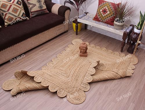 Scallop-Pattern-Jute-Bohemian-Area-Rug-5-x-8 Scallop Pattern Jute Bohemian Area Rug 5 x 8