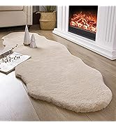 Ashler Faux Fur Rug, Ultra Soft Faux Rabbit Fur, Beige Area Rugs, 2 x 6 Feet, Machine Washable Nu...