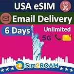 USA Travel eSIM, uses T-Mobile Network | 6 Days Unlimited 5G Data in USA (incl. Hawaii) | Low-Speed Data in Canada & Mexico | Unlimited Calls & Texts | USA Native eSIM | Instant Email Delivery