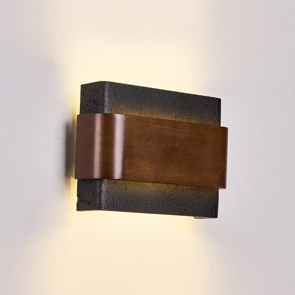 KBUUKYYXouy Wall Sconce Mid Century Modern Up Down Wall Light Indoor Black Natural Stone Wall Sconce Wood Rustic Industrial Wall Mounted Lamp for Bedroom Living Room Farmhouse Corridor Porch