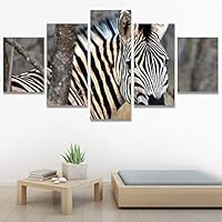 SIGNWIN 5 Panel Canvas Wall Art Animals Black and White Dramatic Group Modern Artwork for Home Decorations Ready to Hang - 60
