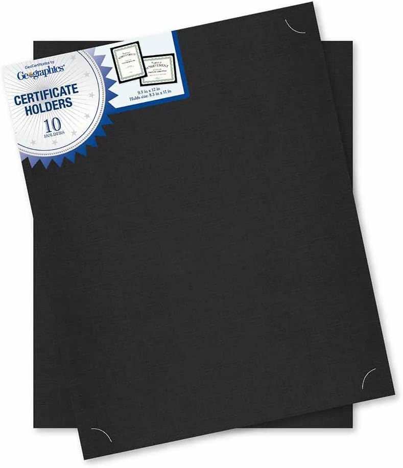 Geographics Black Certificate Holder, 9.5" x 12", 10/Pack (47836)
