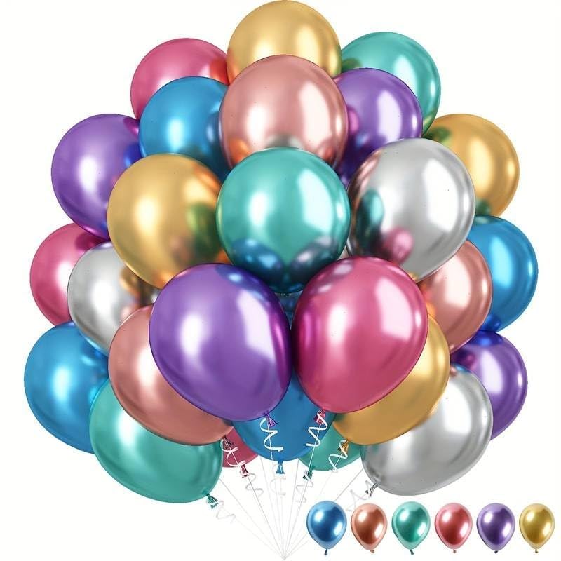 Image of Niku Pack of 50 Multicolor Metallic Balloons with ribbon | Birthday Anniversary Party Decoration Item