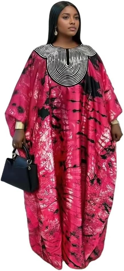 Middle East Sequin Loose Fitting Robe Headscarf African Printed Elegant Women Boubou Dress
