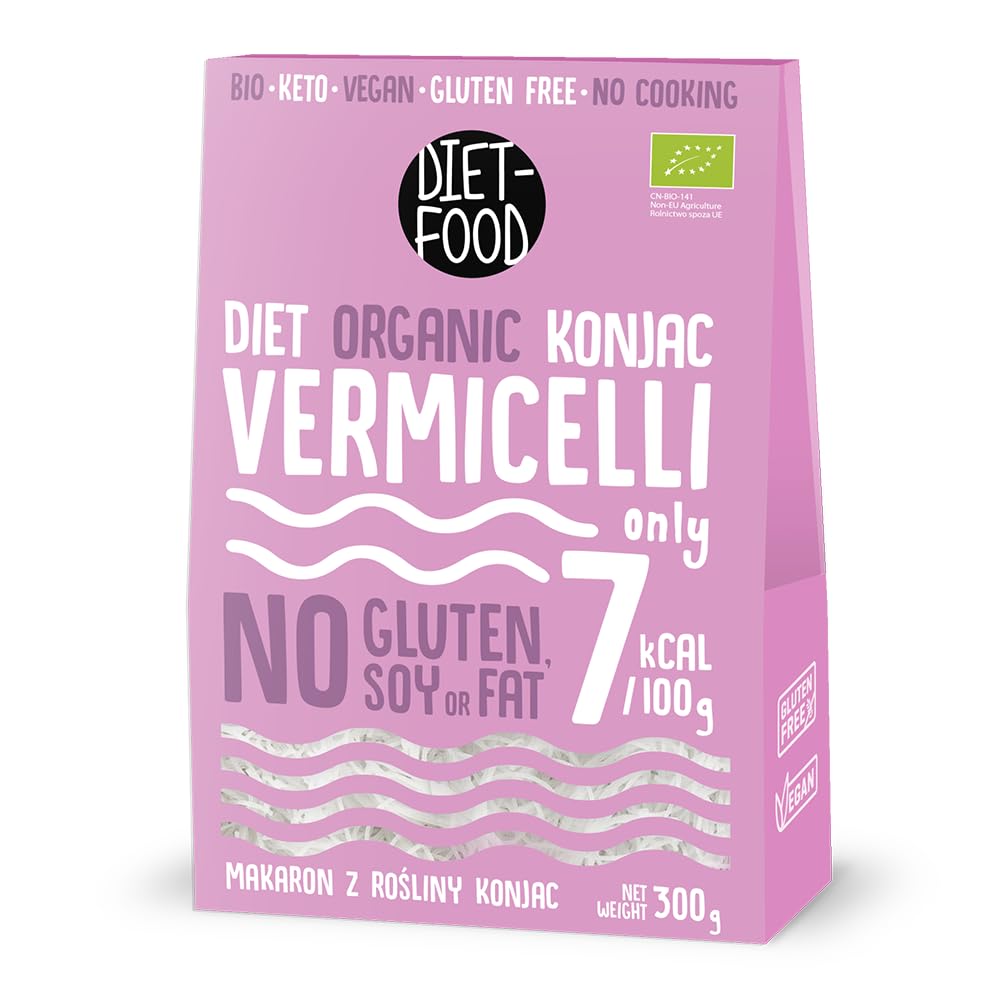DIET-FOOD Vermicelli Konjak Nudeln - Bio Suppennudel - Glutenfreie Dünne Asia Nudeln - Rice Noodles - Low Carb Keto Vegan - Zukerfrei Aus Konjakmehl - Shirataki