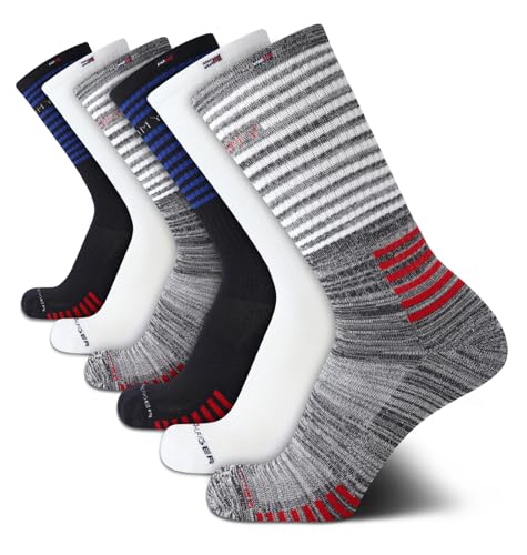 Tommy Hilfiger Men's Crew Socks - 6 Pack Performance Comfort Cushioned Athletic Socks - Breathable Crew Socks for Men (7-12)