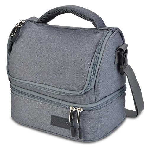 Large Lunch Bags For Women and Men Chillax - Insulated LunchBox Dual Compartments Perfect Box for Meal Prep - Premium Bag For Bento Boxes - Gray