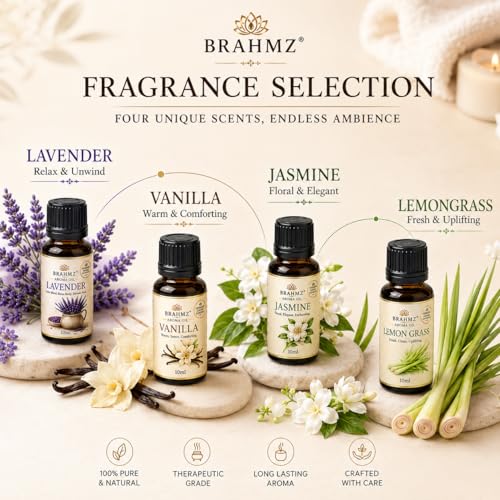 Image of BRAHMZ Ceramic Aroma Diffuser Set of 4 with 4 Tealight Candles | Essential Oil Burner for Home Fragrance | Tea Light Candle Diffuser | Aromatherapy Oil Warmer for Bedroom, Living Room, Office & Spa