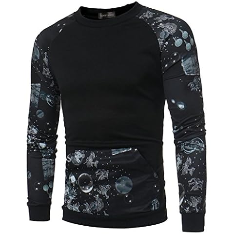 Sportides Mens Casual Slim Fit Crewneck Pullover Sweatshirt Tops JZA149 Black L Cover