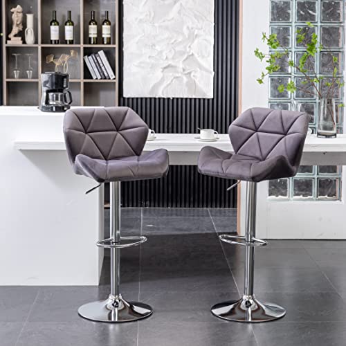 Breni Velvet Diamond Tufted Swivel Barstools, Set of 2, Gray - for Home Decor enthusiasts.