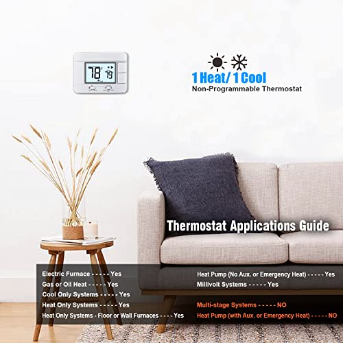Aowel 1 Heat/ 1 Cool Non-Programmable Thermostat For Home, 5.0 Sq. In Lcd White Backlit Screen #TOP1