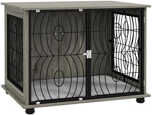 View of PawHut Dog Crate Furniture, Dog Cage End Table with Large Top, Soft ...