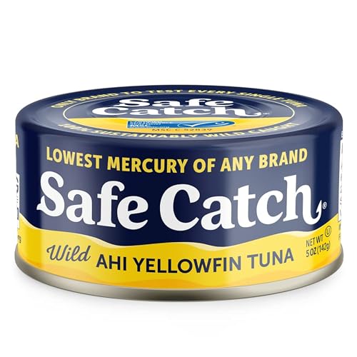 Safe Catch Wild Ahi Yellowfin Tuna Fish Canned, Wild Caught, Lowest Mercury, Lean Protein, Omega 3, Gluten-Free, Kosher, Pack of 6