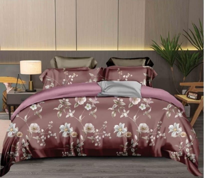 BMI Creations 6-Piece King Size Bed Linen Set Floral Designs (Duvet Comforter Cover, Fitted Bedsheet & 4 Pillowcases) (Pink)