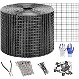 Critter Guard for Solar Panel Bird-Guard - INCIKITI 6in x 100ft PVC Coated Pigeon Netting 1/2' Bird Mesh with 100 Fastener Clips, 20 Tie Wire, Cutting Scissor, Gloves, Pigeon Solar Panel Mesh for Bird