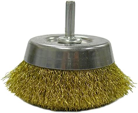 Weiler 14311 2-3/4" Crimped Wire Cup Brush, 0.0118" Brass Fill, 1/4" Stem, Made in The USA
