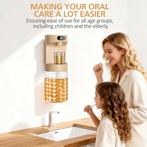Image of Automatic Mouthwash Dispenser for Bathroom,20.29 oz Mouth Wash Dispensers Bathroom Accessories Set with Magnetic Cups,4 Modes Wall Mounted Touchless Electric Mouthwash Dispensers for Home Family