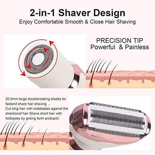 Electric Lady Shaver, AEXIRI 2 in 1 Electric Razor for Women Face Arm Leg Public Hair, Painless Bikini Trimmer Women,Rechargeable Cordless Portable Shaver with 3 Stainless Steel Blades and Float Head - Image 4