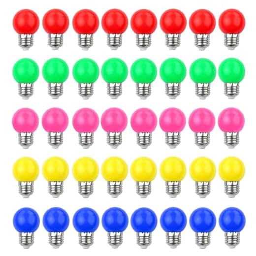 V-TOO LED 40er Pack Farbige Glühbirnen E27 Bunt LED 3W 240 Lumens Dekoratives Licht und Design E27 Bunte Glühbirnen Gemischte Farben Rot Gelb Blau Grün Rosa