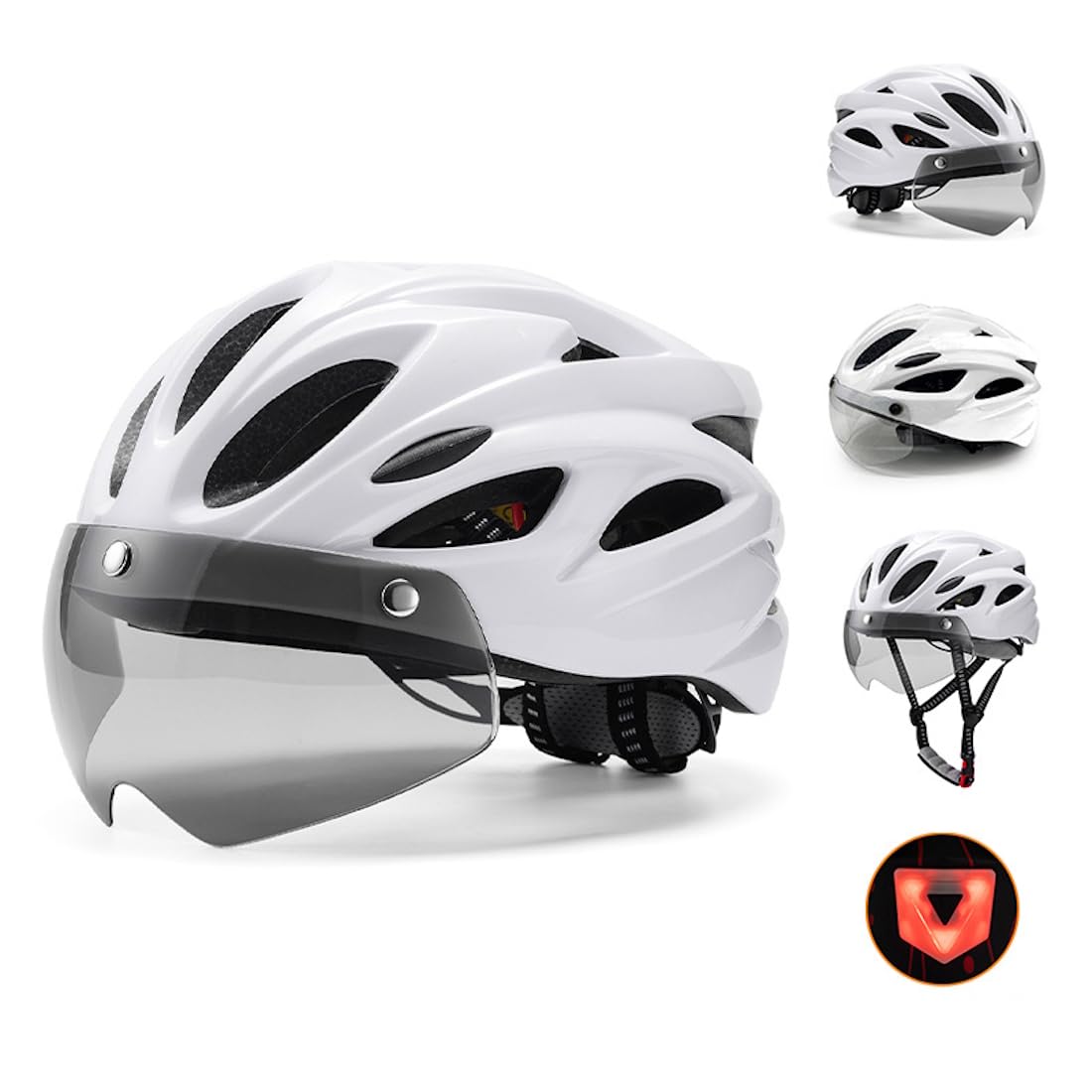 Casco Bici Uomo/Donna con Luce LED – Casco da Ciclismo con Visiera Magnetica Staccabile, Super Leggero e Traspirante – Ideale per MTB e Bici da Strada