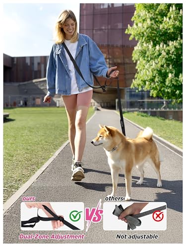 Heelay Freihändige Hundeleine für alle Körpergrößen – 2,0–3,9 m, mit doppelt verstellbarem Schnallenverschluss und gepolstertem Griff für 1 oder 2 mittelgroße/große Hunde, 8–50 kg, Schwarz