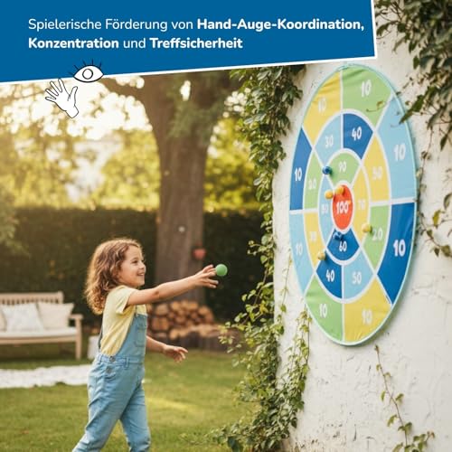 alldoro 60061 XXL Dart-Scheibe Ø 142 cm, riesiges, faltbares Klett-Dartboard, Indoor & Outdoor Wurfspiel für Kinder, 12 Klettbälle + Tragetasche, bunt
