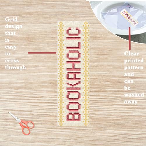 Image of FREEBLOSS 6 Set Cross Stitch Bookmark Kit Stamped Cross Stitch Kit Read Text Stamped Embroidery Bookmark with Instruction Cross Stitch Kits for Adults DIY Bookmark Kit 8.66''x3.14''