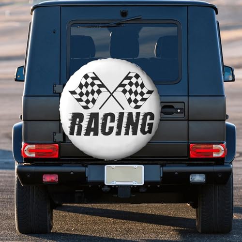 Image of Checkered Racing Race Flag Spare Tire Cover Weatherproof Wheel Protectors Dust-Proof Sun Protection Wheel Tire Covers Universal Fit for Truck SUV RV Camper Trailer Car Accessories 15 inch
