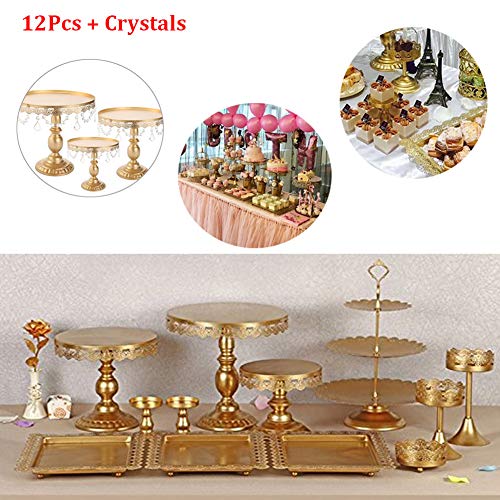 12 Pieces/Set Gold Cake Stands and Pastry Trays,Metal Wedding Cupcake Stand Set Pedestal/Display/Plate/Stands