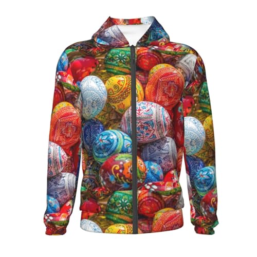 Colorful Hand Painted Easter Eggs Kids Pullover Hoodies Boys Zip Up Sweatshirts Girls Athletic Clothes with Pocket2