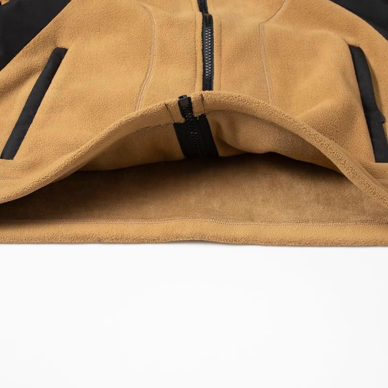 Men's Full Zip Fleece Jacket, Stand Collar, Warm Thick 100% Polyester, Black