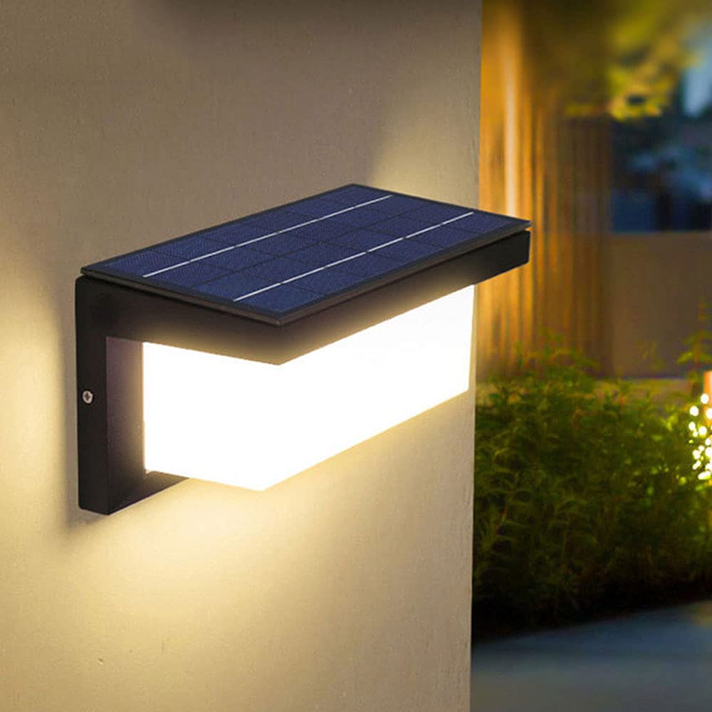 ICEMOB Quadratische schwarze Solar-Lichtsteuerungs-Wandleuchte für den Außenbereich mit weißem Acryl-Lampenschirm, Wandleuchte, LED-warmes Licht 3000 K, weiches Licht, Außenwandleuchte für die Villa i