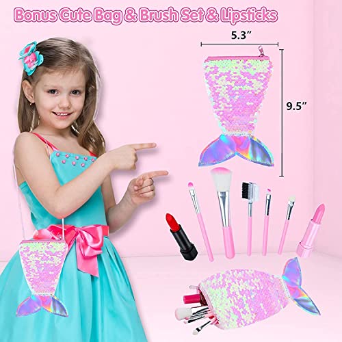 INNOCHEER-Washable-Kids-Makeup-Kit-for-Little-Girls-3-8-Real-Makeup-Toy-Set-with-Portable-Makeup-Box-Lipsticks-Brushes-and-Mirror-for-Kids-Toddlers-Pretend-Play-Birthday-Christmas