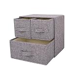 YINGGG Fabric Storage Box Storage Bins with Handle Drawer Organiser with Lid Folding Storage Bins Box Containers for Socks, Underwear, Bras, Ties, Scarves (Grey, 1 big + 2 small drawers)