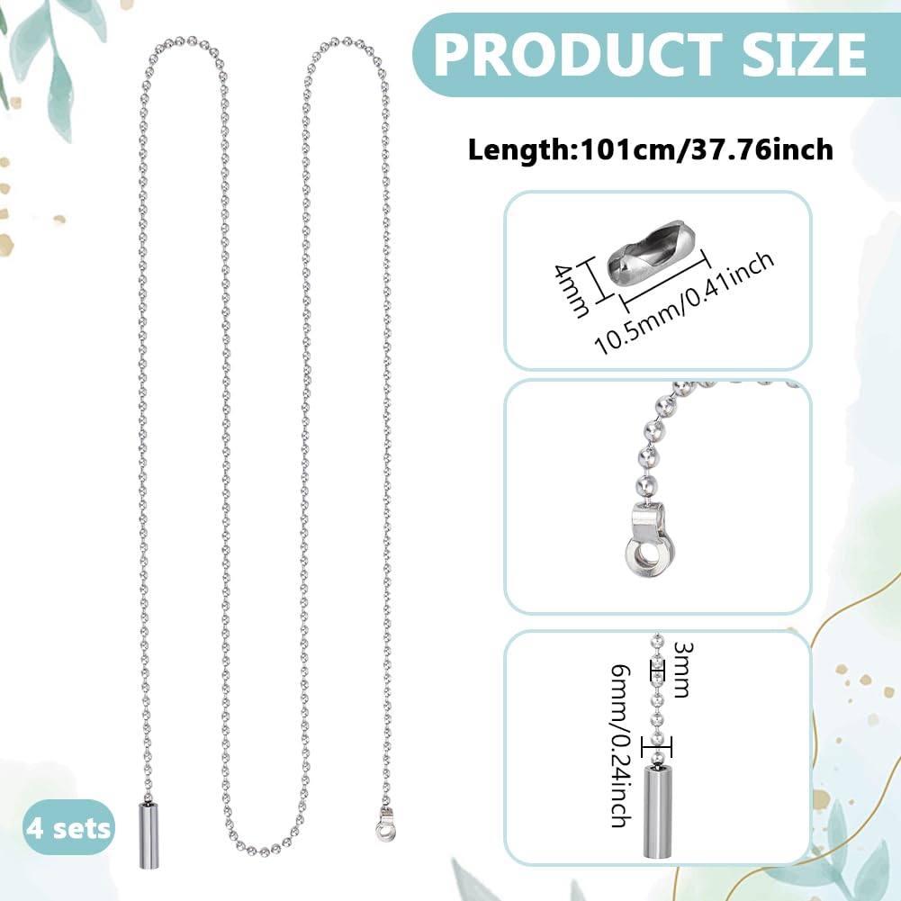 BENECREAT 4 Pack 1m/40Inch Ceiling Fan Pull Chain Extender, 3mm Diameter Ball Pull Chain String Extension with Connector - Image 2