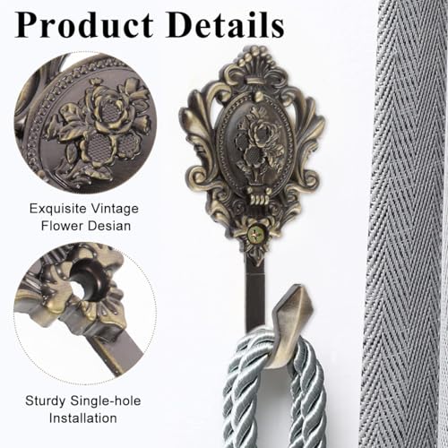 Image of HASTHIP 2Pcs Vintage Zinc Alloy Wall Hooks, Decorative Carved Design, Multipurpose Hooks, Used to Hang Clothes, Bags, Coats, Curtain Hold Backs and Keys (Antique Cyan)