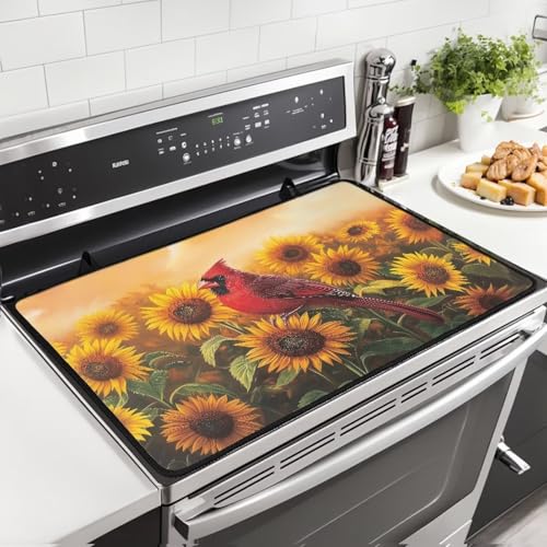 Image of Sunflower Cardinal Stove Top Cover for Electric Stove(30 x21 Inches), Insulation Counter Tops Cover, Heat Resistant Glass Cooktop Protector, Folding Dish Drying Mats for Kitchen Easy to Clean