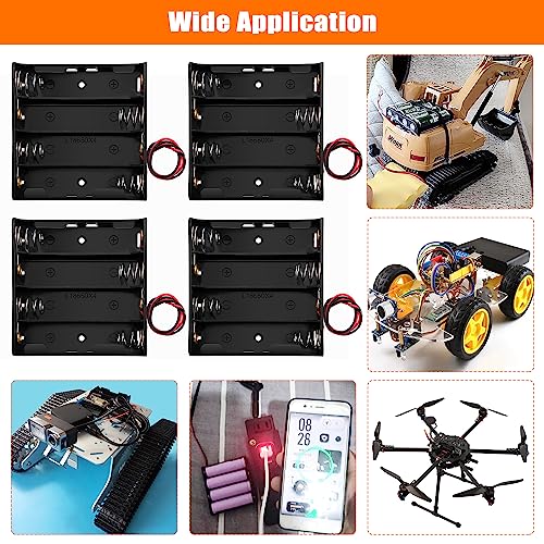 4 Sztuk 18650 Uchwyty na Baterie, KUOQIY 4 x 3.7V Battery Storage Box z Wire, z 2 Sztuk Plastikowym Pojemnikiem na Baterie i Śrubokrętami i Śrubami