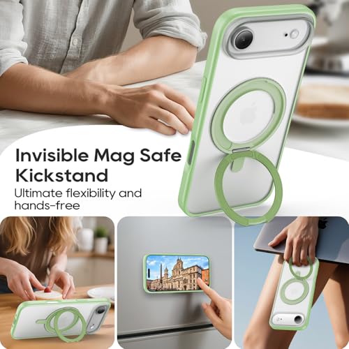 Coque iPhone 17 Air MagSafe à béquille rotative 360 antichoc vert sauge - 7