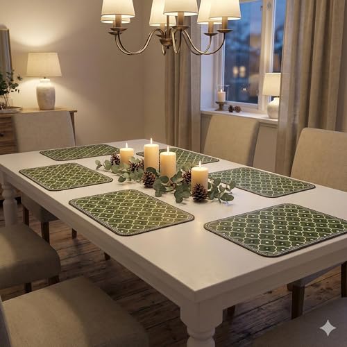 Image of YELONA Leather Dining Table Placemats Set of 6 - Waterproof, Heat Resistant, Anti-Slip, Easy to Clean Table Mats for Dining Table, Kitchen & Home Decor (Seaweed Green, 40 x 30 cm)