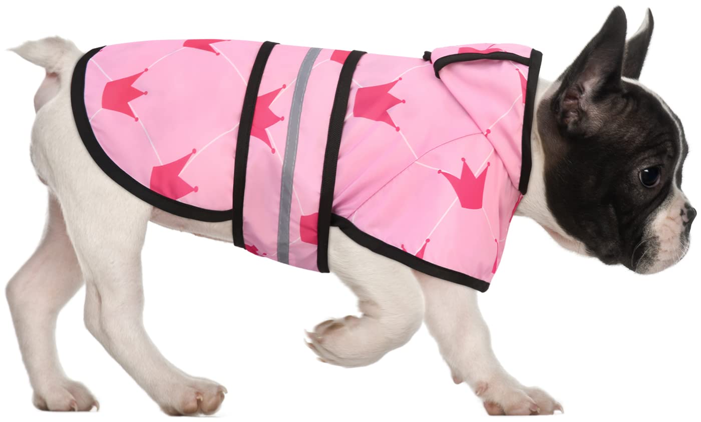 HDE - Chaqueta impermeable reflectante ajustable con capucha para mascotas, chubasquero con agujero para correa, para perros pequeños a extragrandes, diseño de princesas, talla S