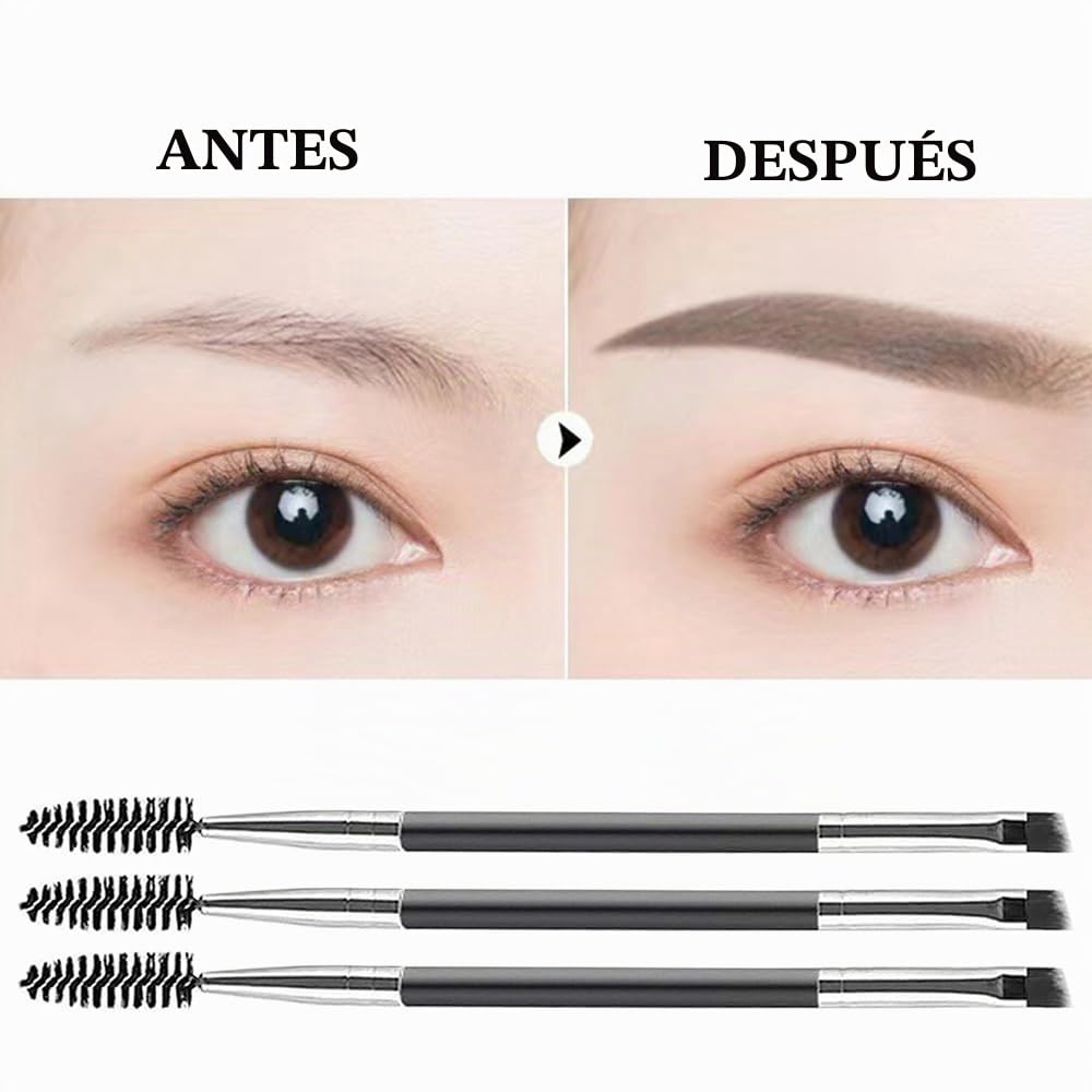 Duo Eye Brow Brush 2 en 1 - 3 brochas en ángulo para cejas y cepillo de bobina, mini cepillo de pestañas