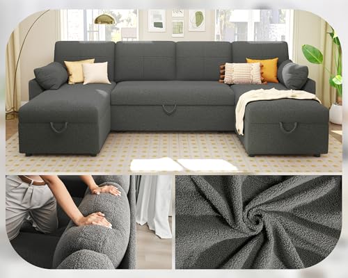image for VanAcc Sleeper Sofa, 110 inch Oversize - 2 in 1 Pull Out Bed, Sectiona