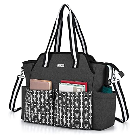 CURMIO Teacher Work Bag for Women, Portable Teacher Utility Tote Bag with Padded Laptop Sleeve, Black with Arrow (Bag Only, Patented Design) Cover
