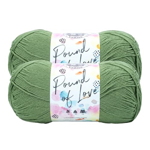 Image of Lion Brand Yarn, Pound of Love Crochet Yarn, Olive, Green, 2 Pack | Large Skein Everyday Basic 100% Acrylic Worsted Weight Knit Fiber for Baby Blankets, Classic Afghans, Sweaters, Scarf Sets