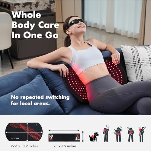 Image of ALLOLO Red Light Therapy for Body, 3 in 1 LEDs Red Light Therapy Belt with Timer Remote Control, 660nm 850nm Infrared Light Therapy Pad for Body Waist Shoulder Knee, 27.6 inch x 13.9 inch Large Area
