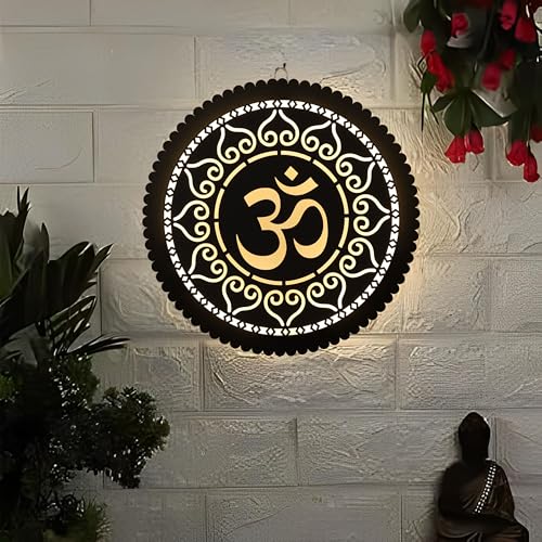 LASER ART Om Wall Backlit | Spiritual Wall Hanging Decoration | Divine Wall Decor Item for Living Room, Bedroom, Office, Temple and Meditation Room | Vastu Decorative Wall Art with LED Light