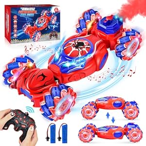 Aragallant Coche Teledirigido Niños, 4WD RC Stunt Car, 360° Coche Drift Control con Spray, Música y Luces, RC Radio Control Coches Regalos para Niños Niña 6 8 10 12 Años