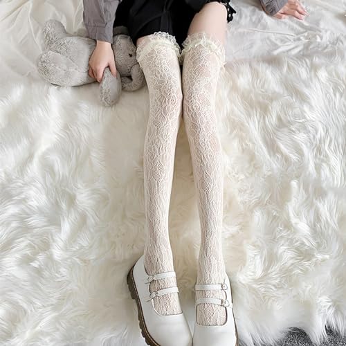 Image of Thigh High Stockings with Bow, Santa Accessory Y2K Fishnet Socks with Lace Brim Lingerie Tights for Women